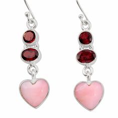 925 silver 10.73cts natural pink opal heart shape garnet dangle earrings y80546