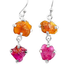 925 silver 11.28cts natural pink red tourmaline rough dangle earrings u26880