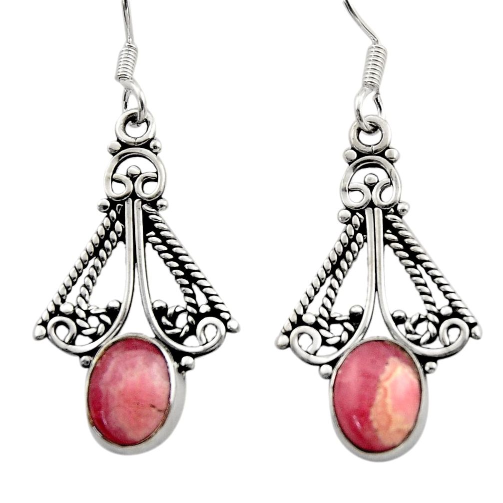 925 silver 6.39cts natural pink rhodochrosite inca rose dangle earrings d40880