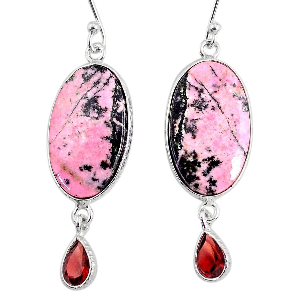 925 silver 18.39cts natural pink rhodonite in black manganese earrings r75628