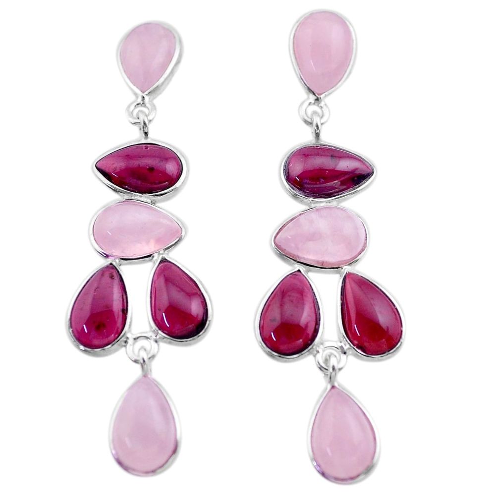 925 silver 18.62cts natural pink rose quartz garnet dangle earrings t30192