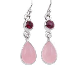 925 silver 9.23cts natural pink rose quartz red garnet dangle earrings n43964