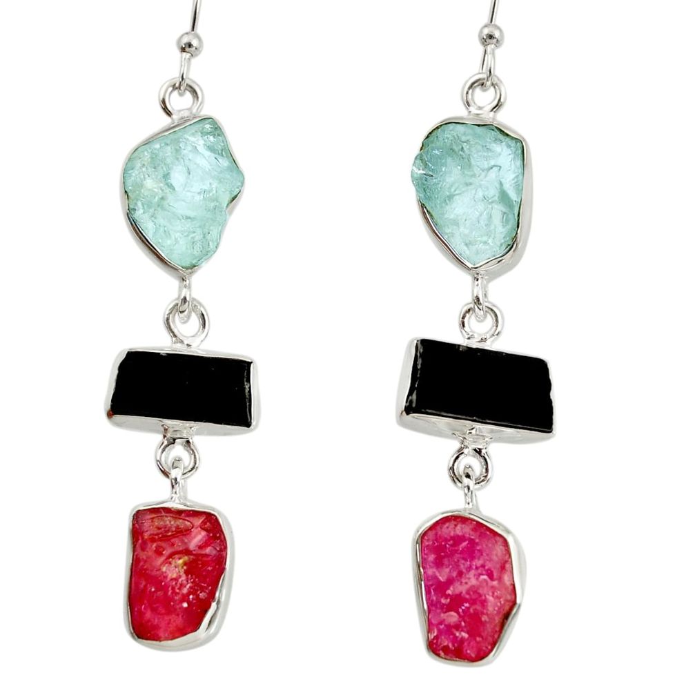 925 silver 22.44cts natural pink ruby rough aquamarine rough earrings d40358