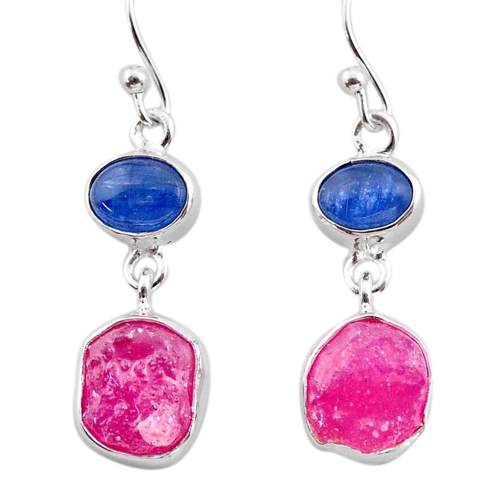 925 silver 12.48cts natural pink ruby raw kyanite dangle earrings t38200