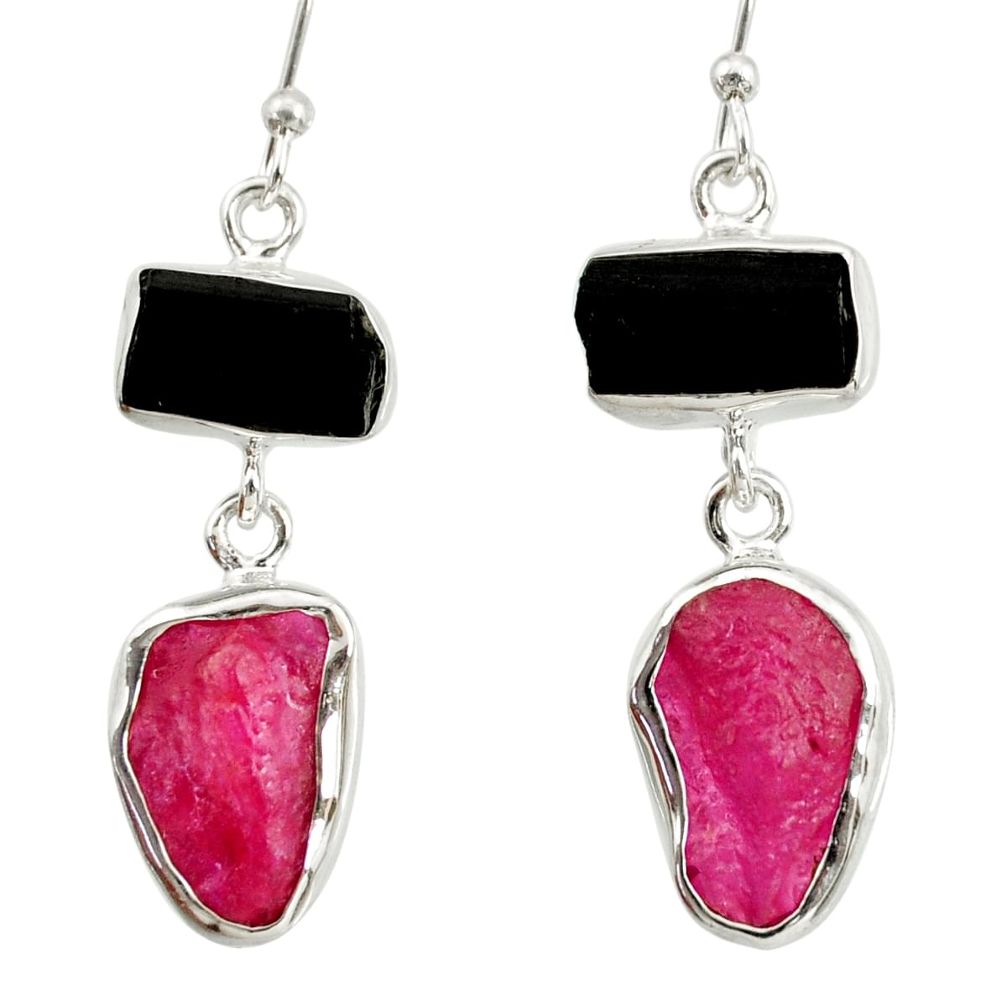 925 silver 14.40cts natural pink ruby rough tourmaline rough earrings d40336
