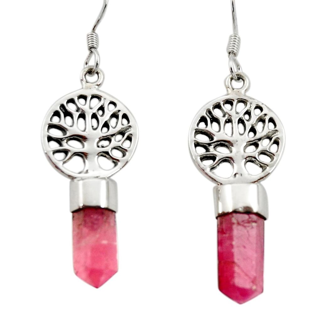 925 silver 10.31cts natural pink tourmaline tree of life earrings jewelry d40564