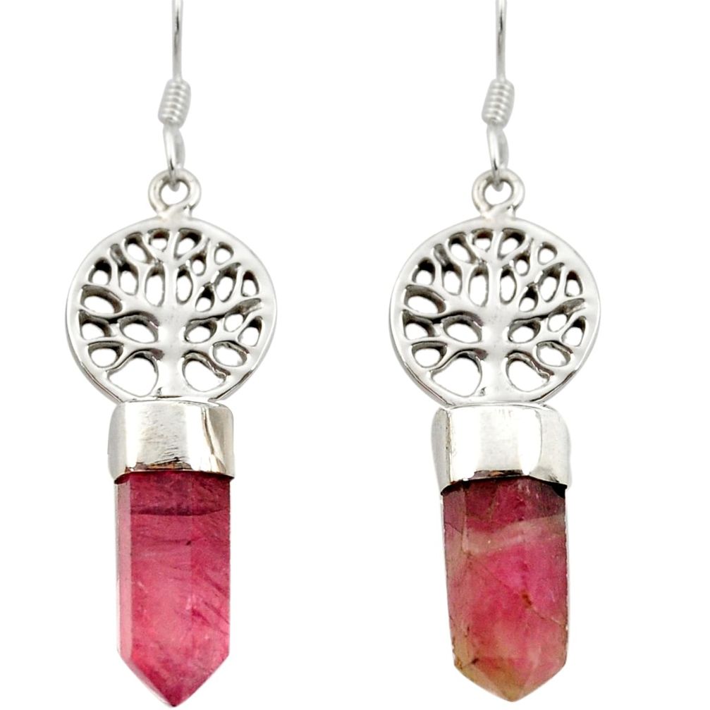 925 silver 11.23cts natural pink tourmaline tree of life earrings jewelry d40567