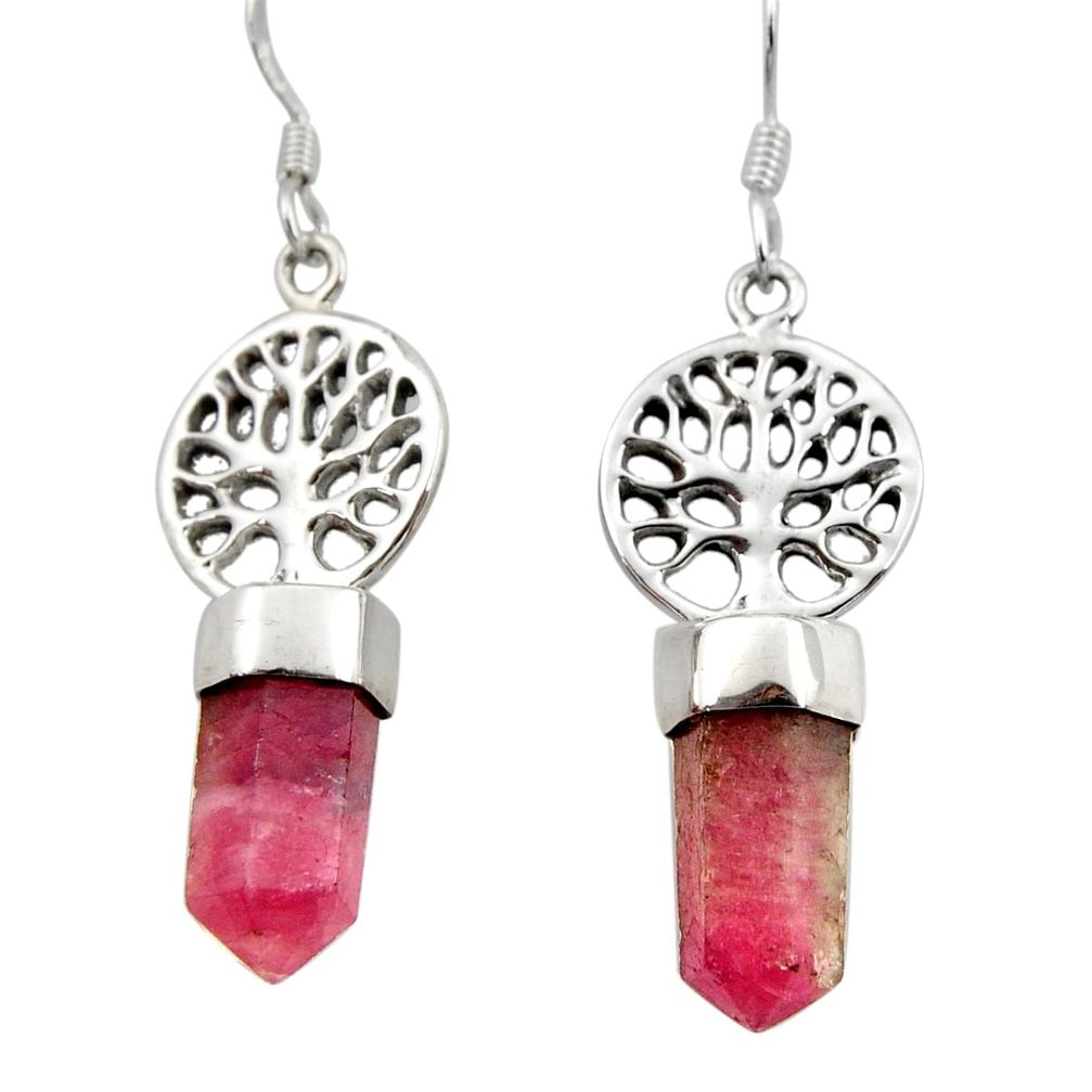 925 silver 12.36cts natural pink tourmaline tree of life earrings jewelry d40573