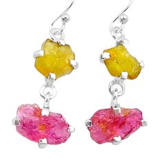 925 silver 11.45cts natural pink yellow tourmaline rough dangle earrings u26886
