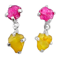 925 silver 10.00cts natural pink yellow tourmaline rough earrings jewelry u26914