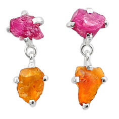 925 silver 10.00cts natural pink yellow tourmaline rough earrings jewelry u26917