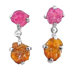 925 silver 11.26cts natural pink yellow tourmaline rough earrings jewelry u26920