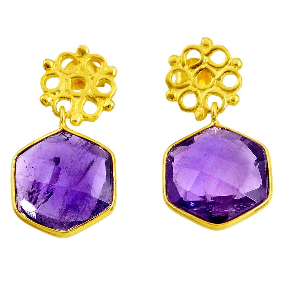 925 silver 12.54cts natural purple amethyst 14k gold dangle earrings d40377