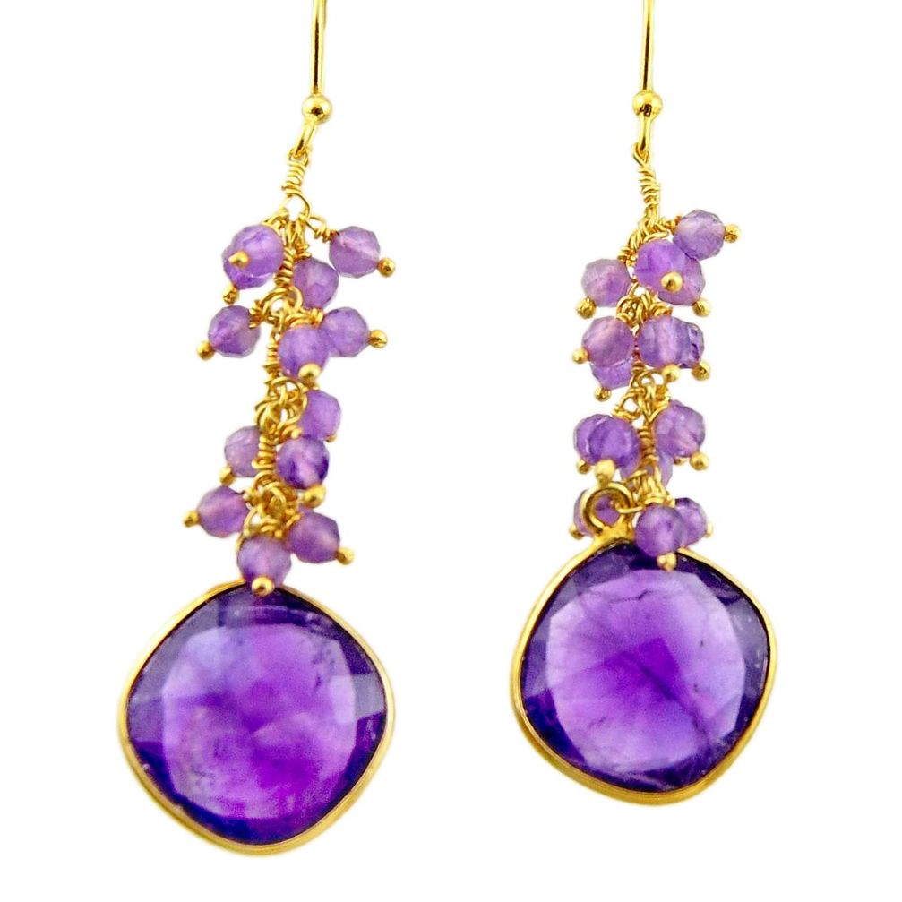 925 silver 20.33cts natural purple amethyst 14k gold dangle earrings r38464