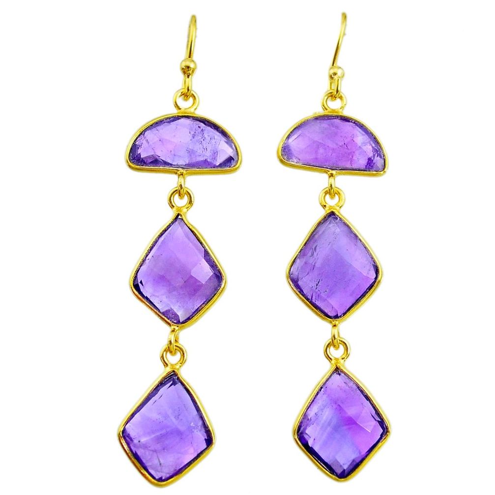 15.37cts natural purple amethyst 14k gold dangle earrings jewelry t11384