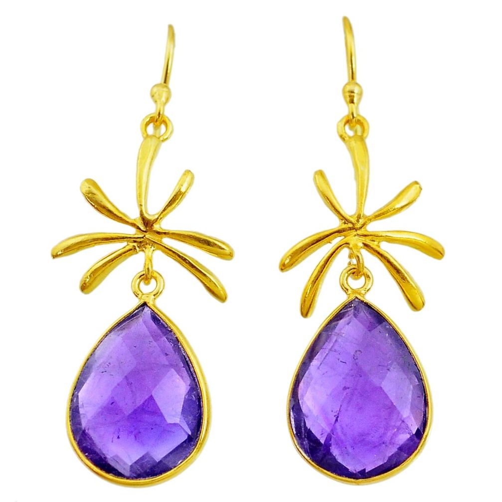 15.98cts natural purple amethyst 14k gold handmade dangle earrings t11404