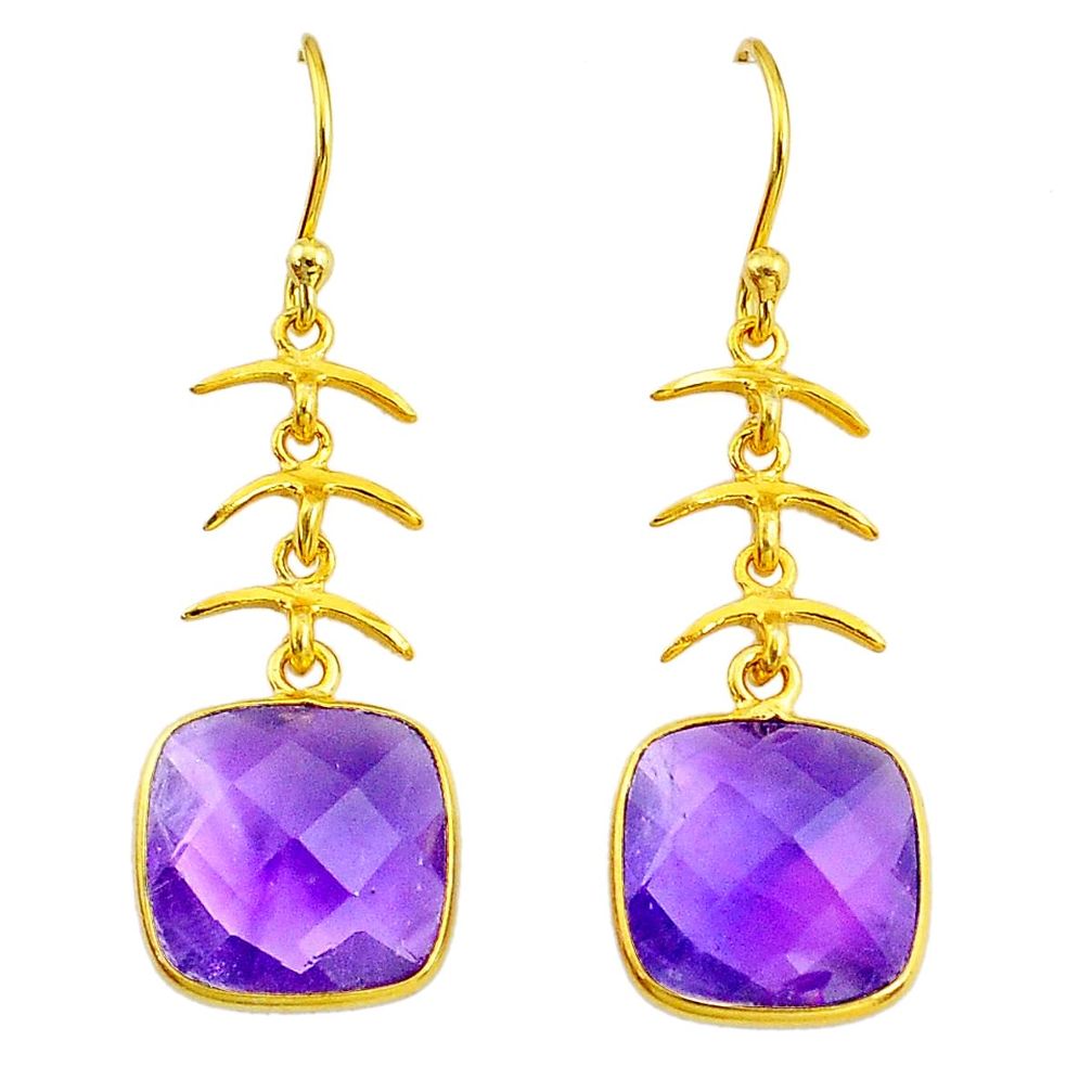 10.53cts natural purple amethyst 14k gold handmade dangle earrings t14634