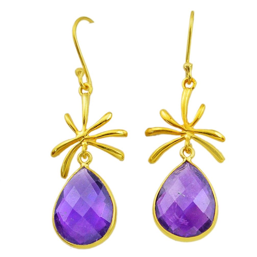 Handmade14.73cts natural purple amethyst 14k gold dangle earrings t16524