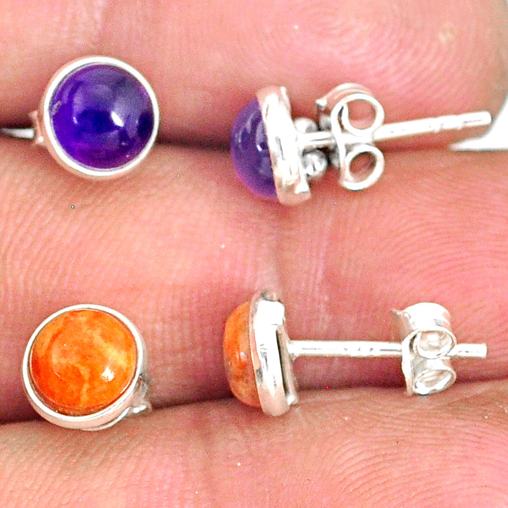 925 silver 6.09cts natural purple amethyst copper turquoise stud earrings r81546