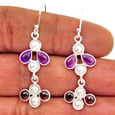 925 silver 8.70cts natural purple amethyst garnet pearl dangle earrings n29038