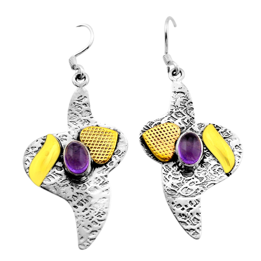 925 silver 3.17cts natural purple amethyst gold dangle earrings jewelry n51036
