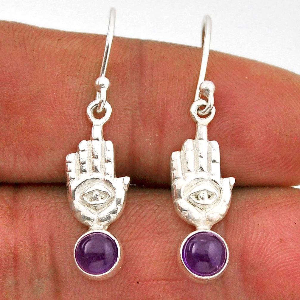 925 silver 2.09cts natural purple amethyst hand of god hamsa earrings n29049