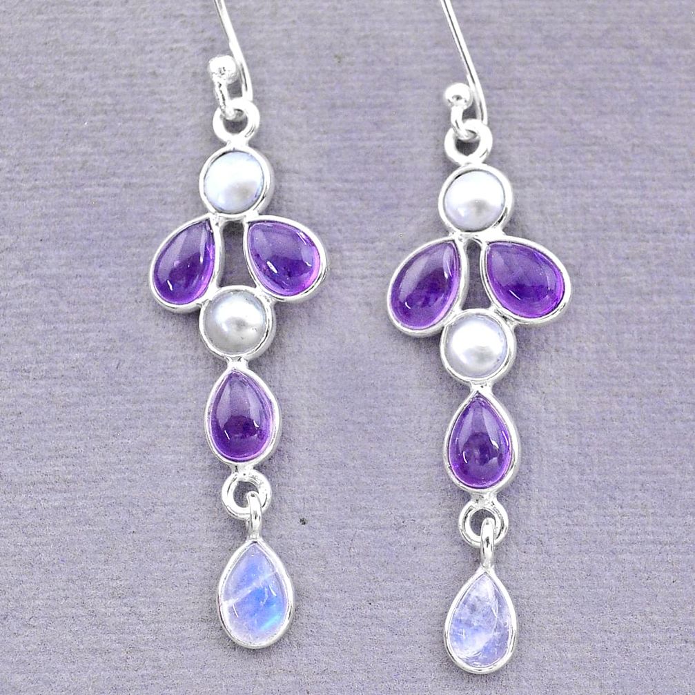 925 silver 7.23cts natural purple amethyst moonstone dangle earrings t12544