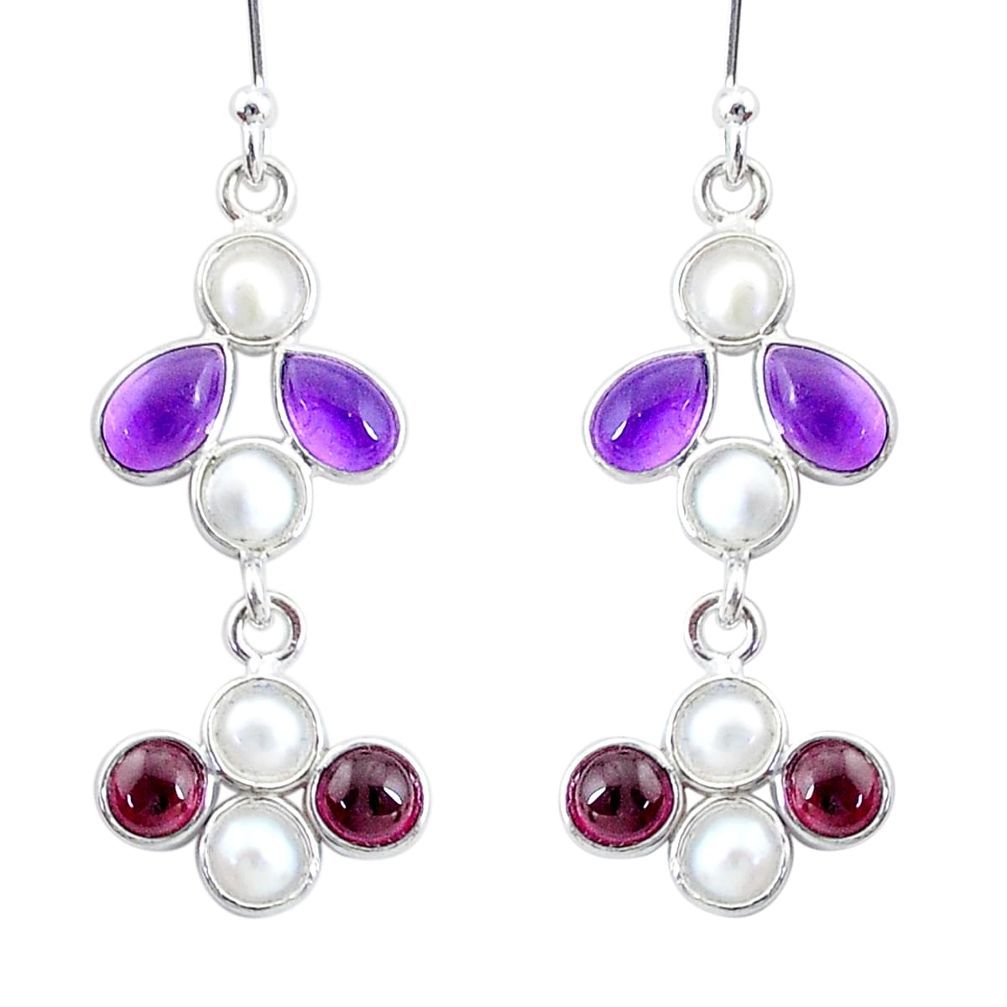 925 silver 6.65cts natural purple amethyst red garnet chandelier earrings t4808