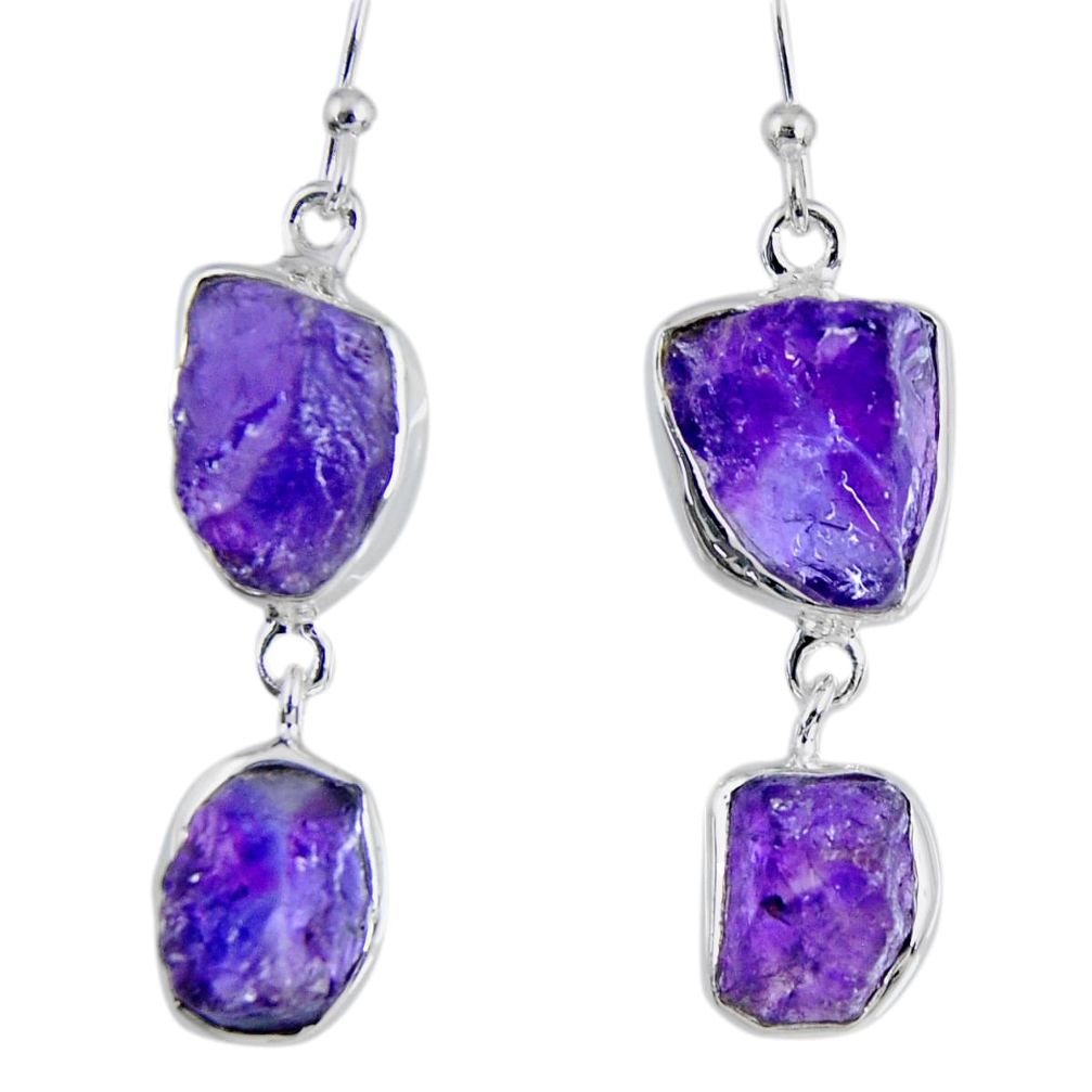 925 silver 17.38cts natural purple amethyst rough dangle earrings r55364