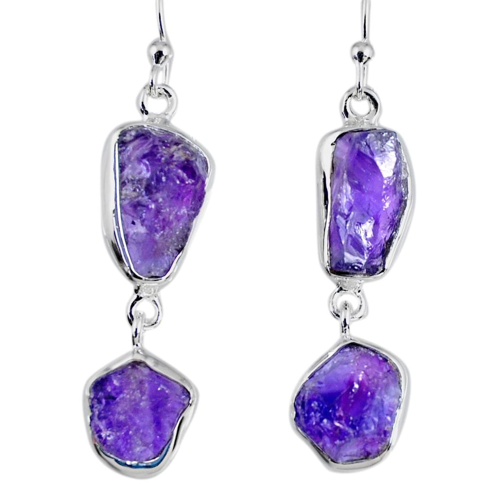 925 silver 15.10cts natural purple amethyst rough dangle earrings r55368