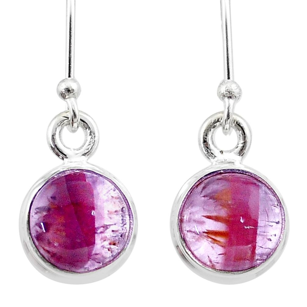 925 silver 6.29cts natural purple cacoxenite super seven dangle earrings t44644