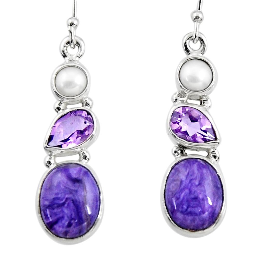 925 silver 12.85cts natural purple charoite (siberian) dangle earrings r47258