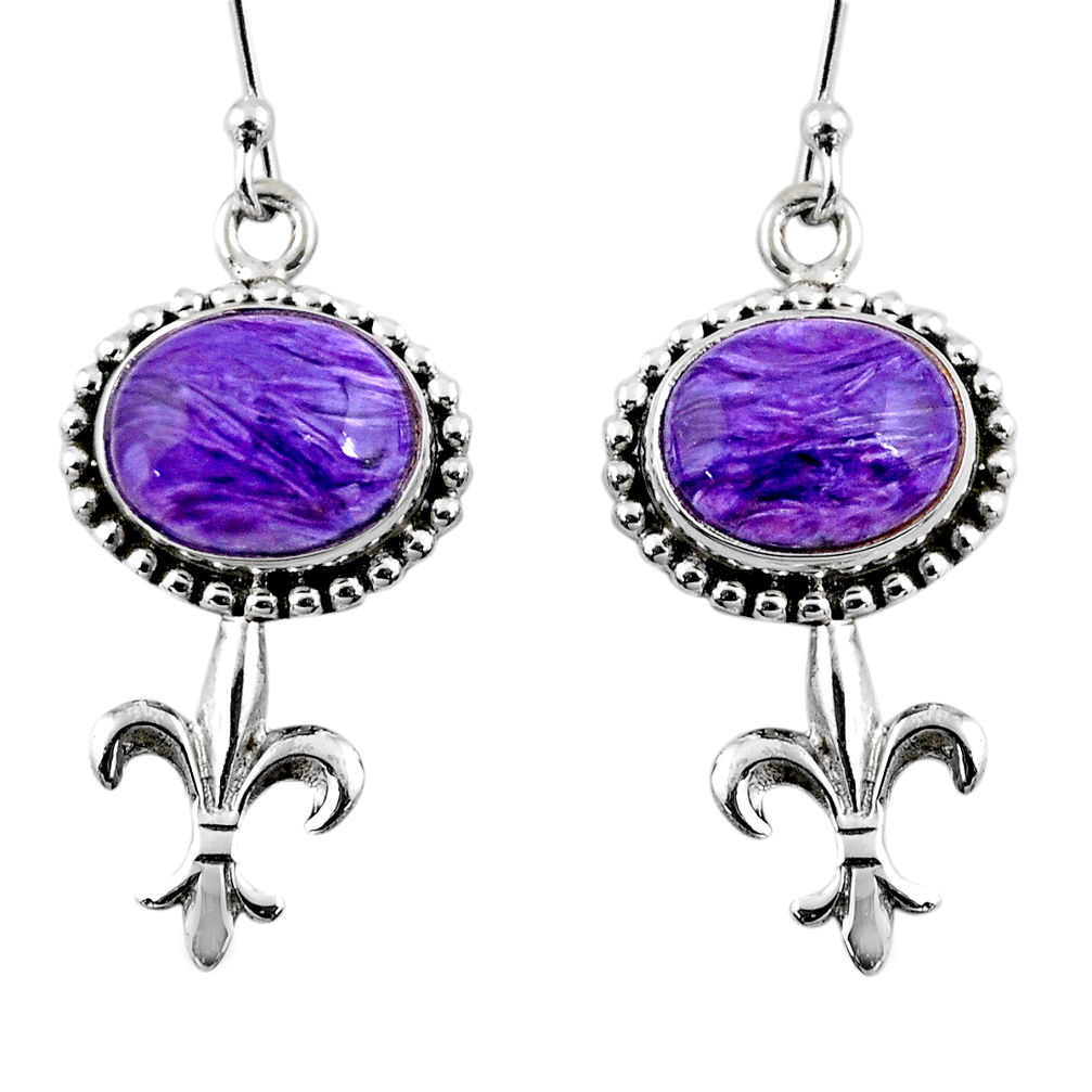 925 silver 10.73cts natural purple charoite (siberian) dangle earrings r53723