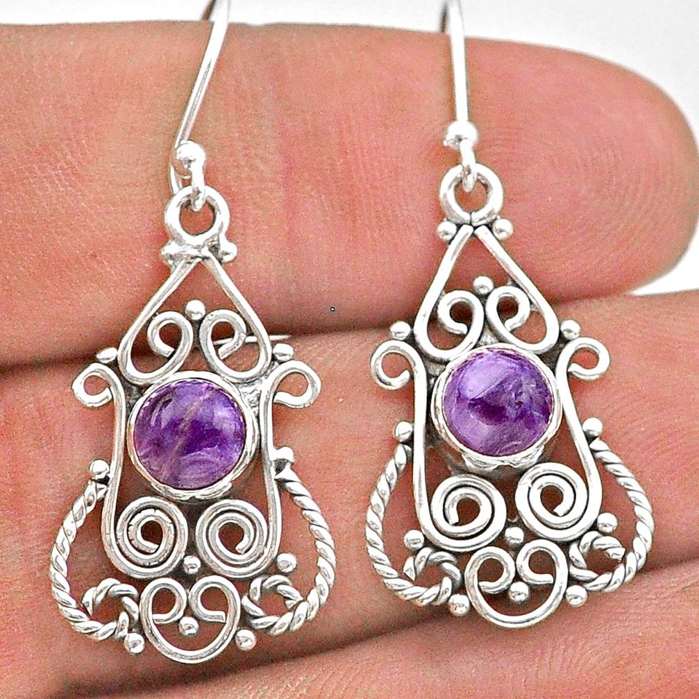925 silver 2.31cts natural purple charoite (siberian) dangle earrings t28203