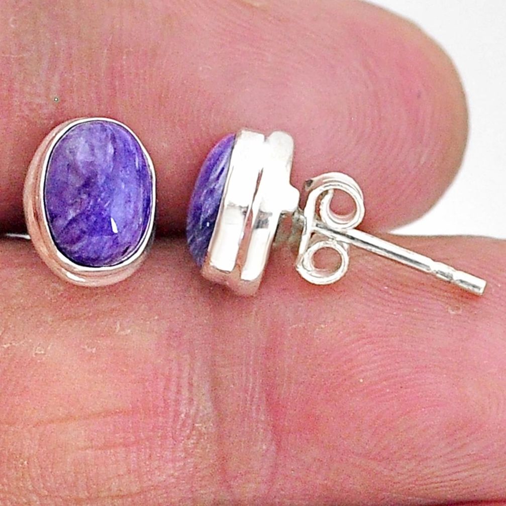 925 silver 2.98cts natural purple charoite (siberian) dangle earrings t4060