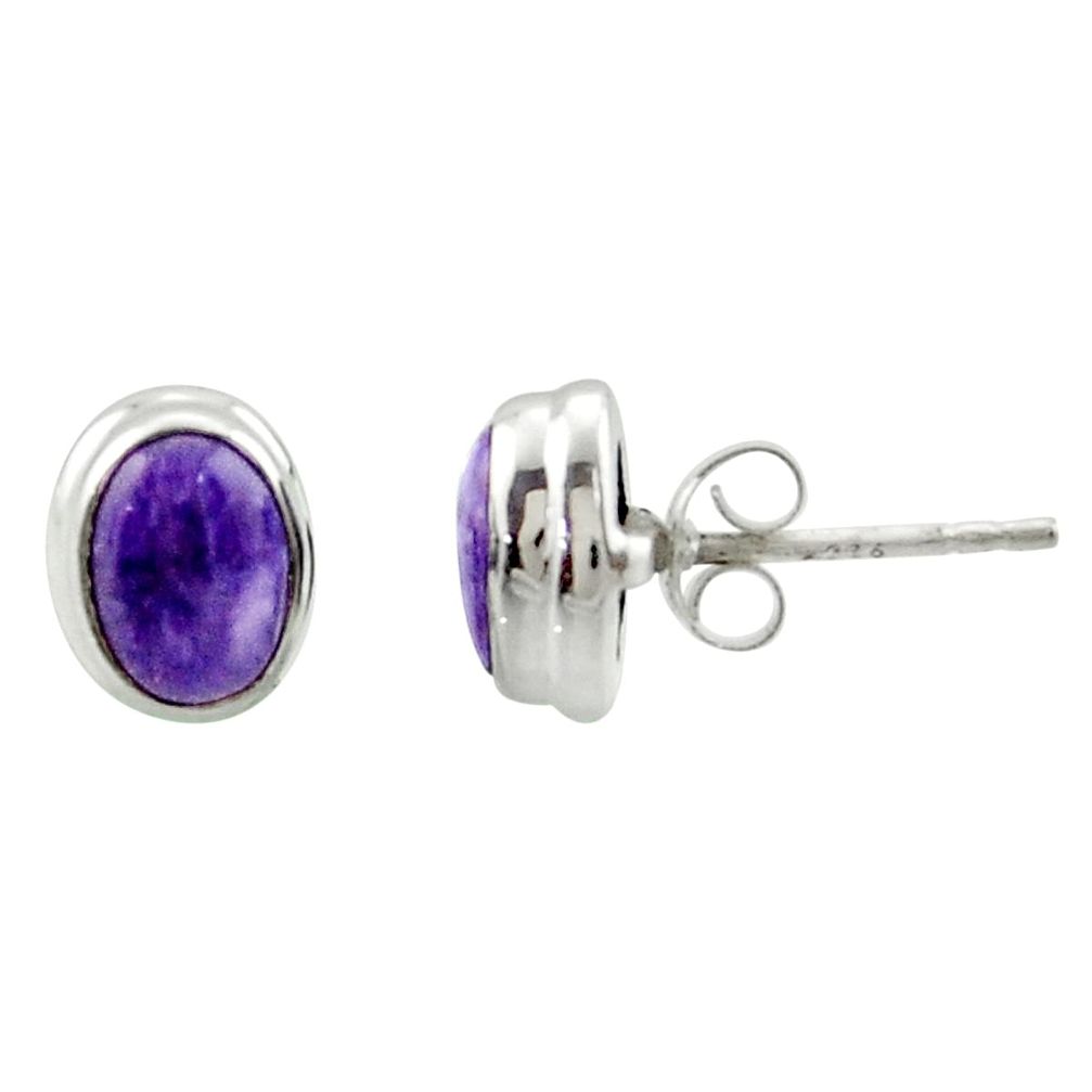 925 silver 4.31cts natural purple charoite (siberian) stud earrings r39684