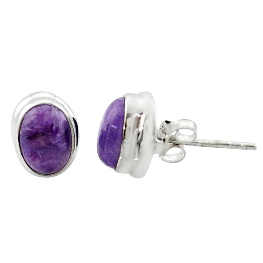 925 silver 4.71cts natural purple charoite (siberian) stud earrings r39691