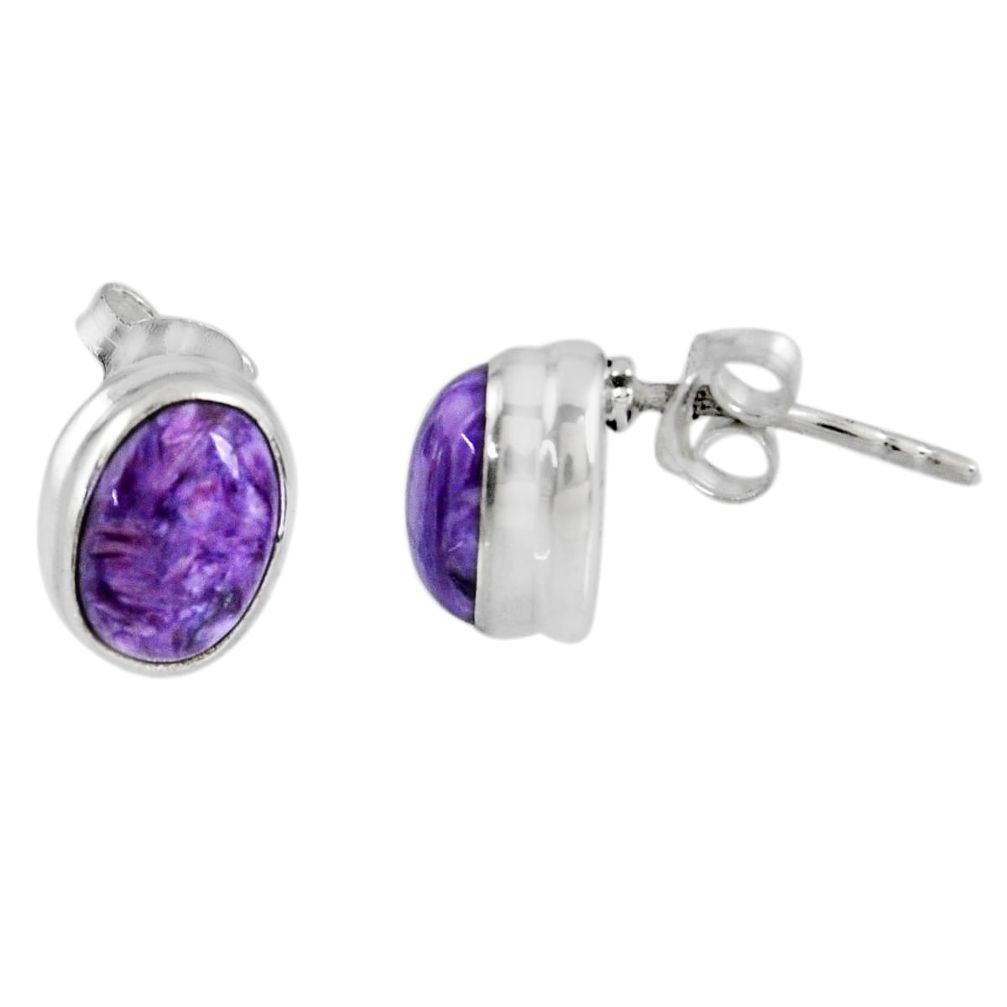 925 silver 2.55cts natural purple charoite (siberian) stud earrings r56304