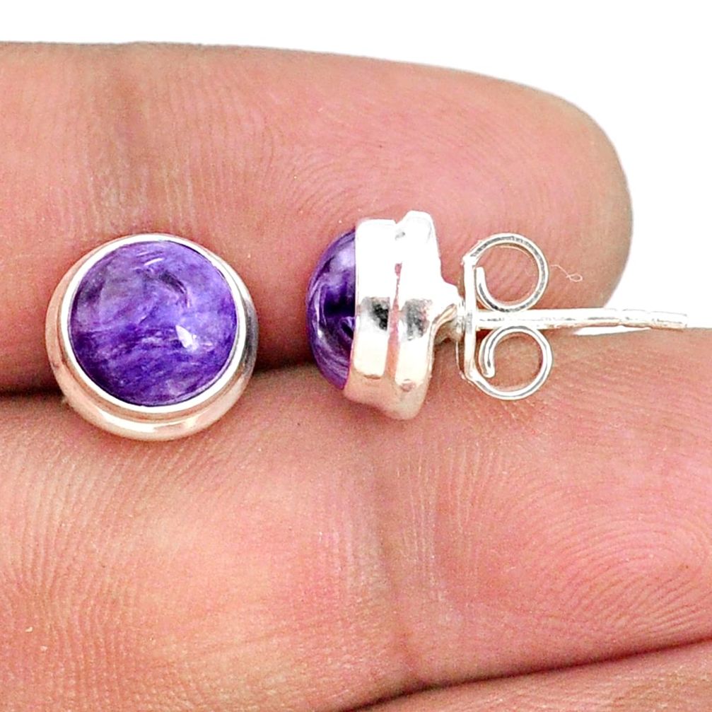 925 silver 6.52cts natural purple charoite (siberian) stud earrings r73019