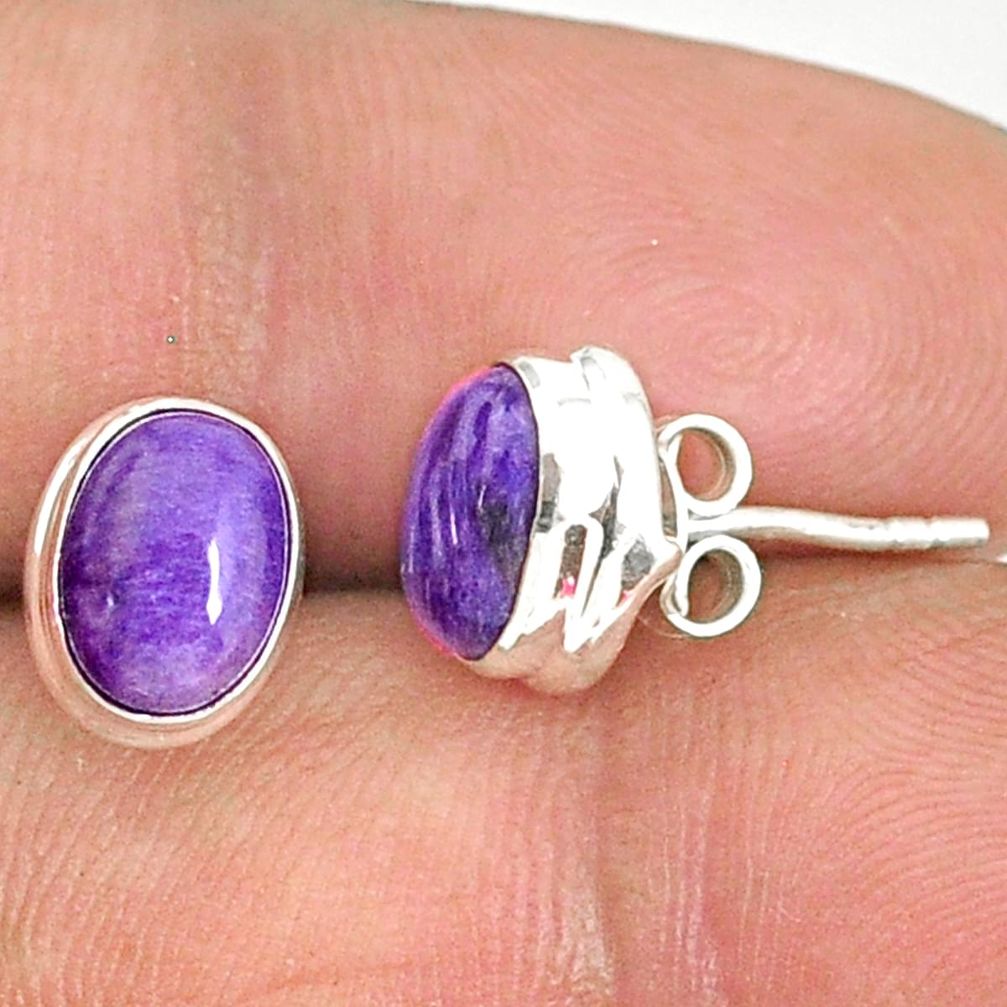 925 silver 3.77cts natural purple charoite (siberian) stud earrings r84788