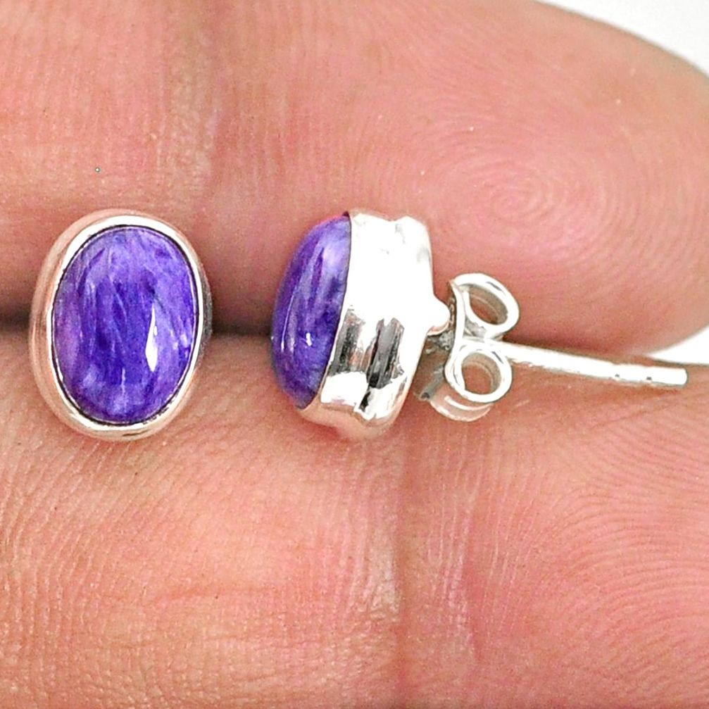 925 silver 4.47cts natural purple charoite (siberian) stud earrings r84792