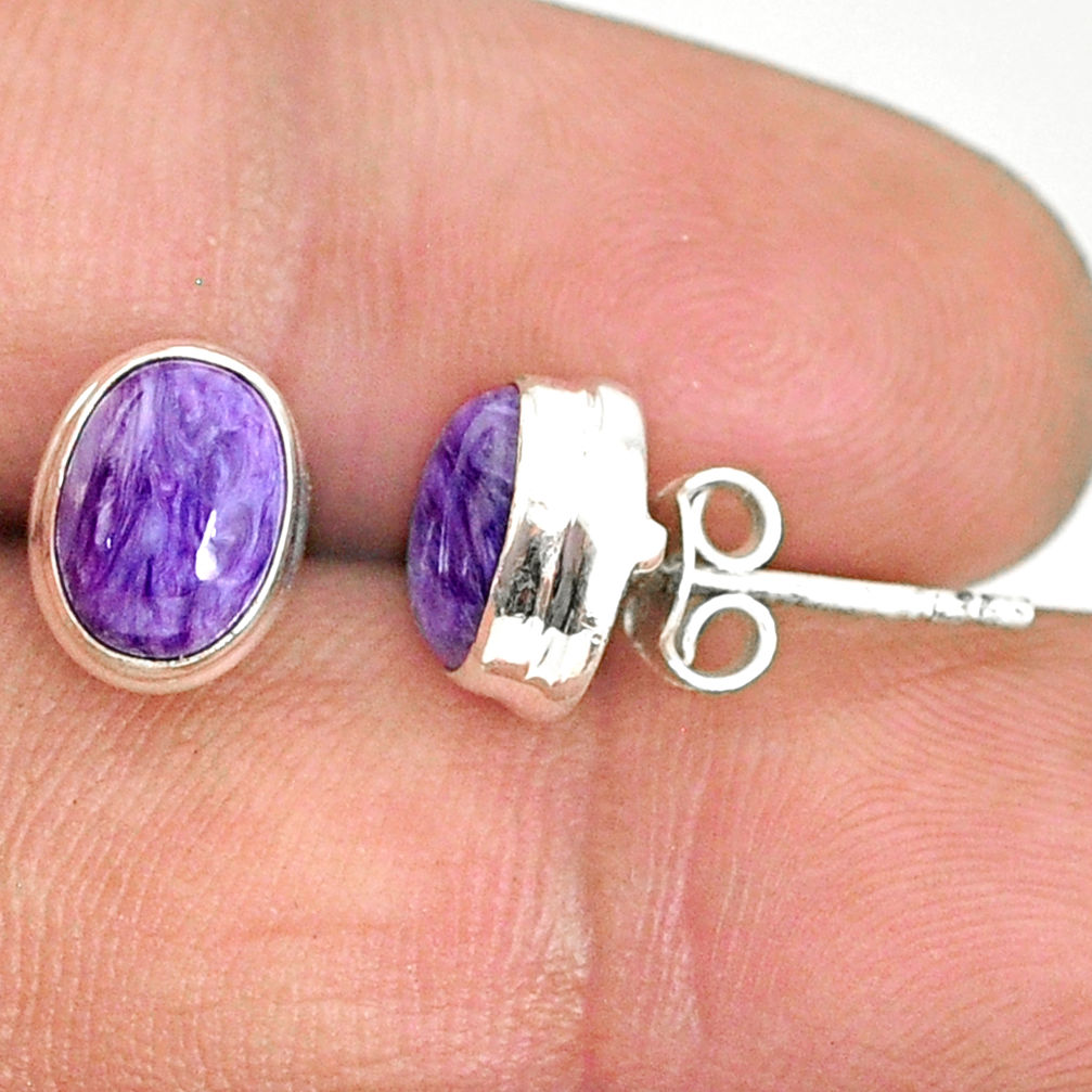 925 silver 4.13cts natural purple charoite (siberian) stud earrings r84795