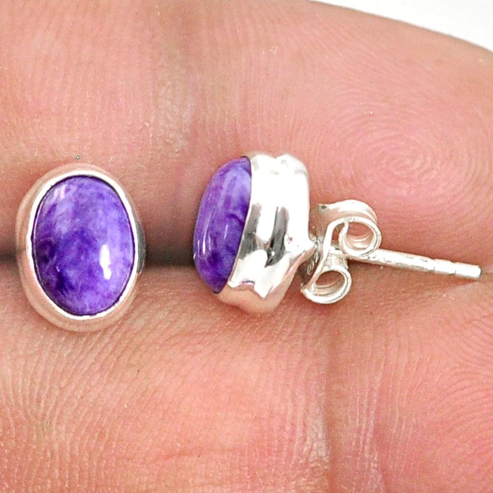 925 silver 4.23cts natural purple charoite (siberian) stud earrings r84798