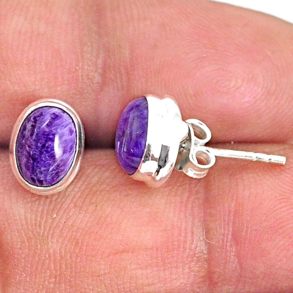 925 silver 4.47cts natural purple charoite (siberian) stud earrings r84800