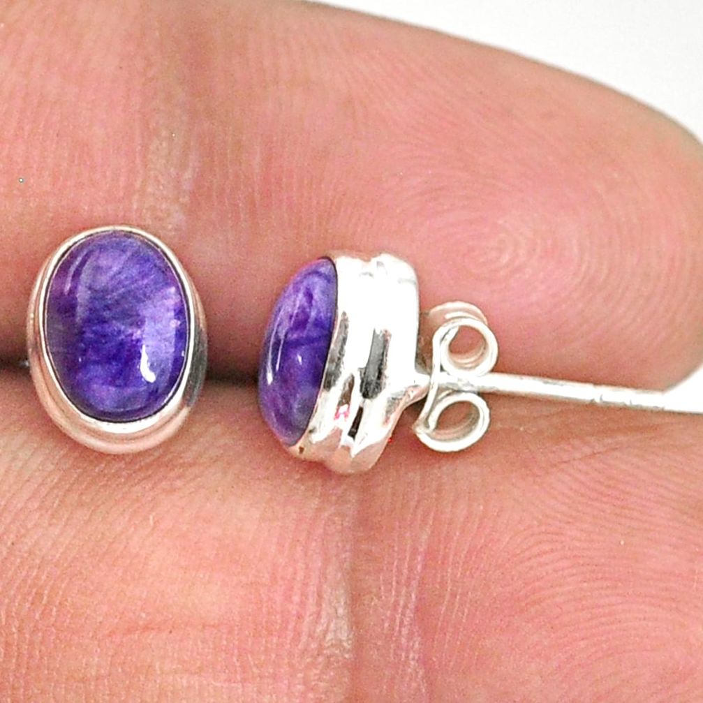 925 silver 4.47cts natural purple charoite (siberian) stud earrings r84810