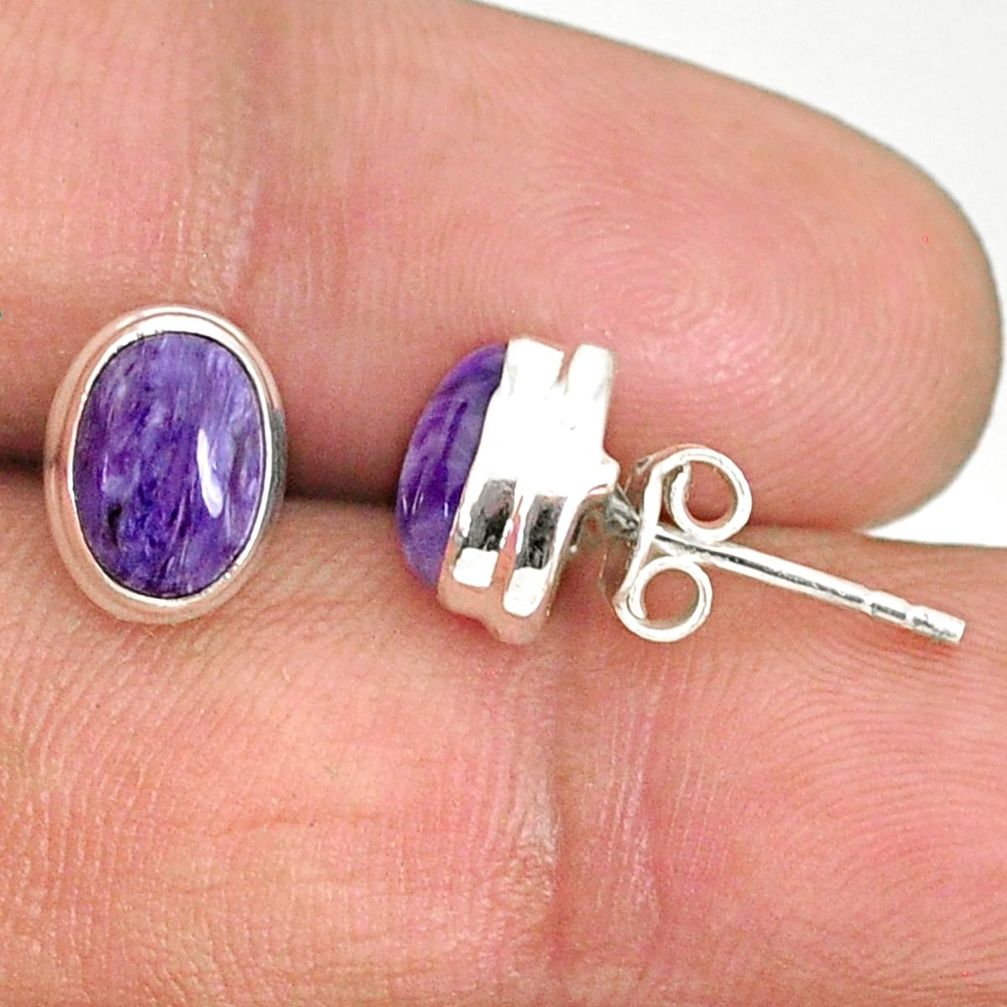 925 silver 4.22cts natural purple charoite (siberian) stud earrings r84813