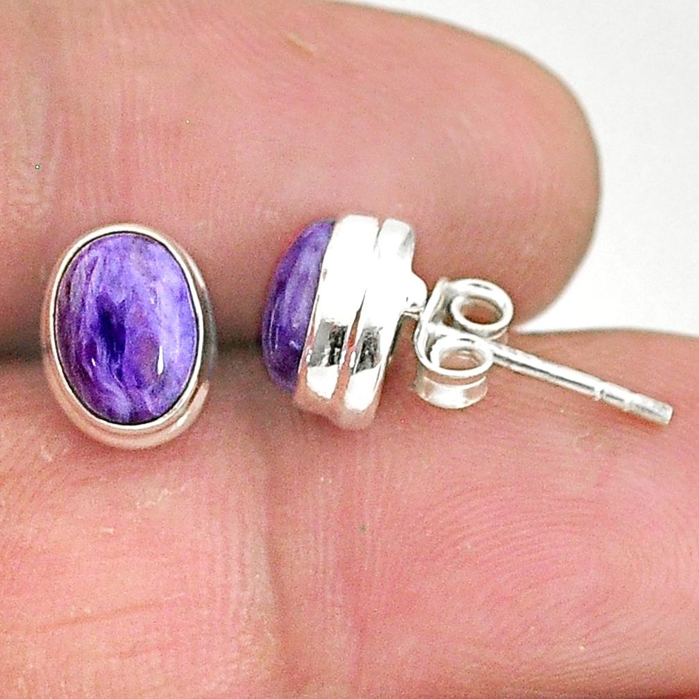 925 silver 4.22cts natural purple charoite (siberian) stud earrings t4186