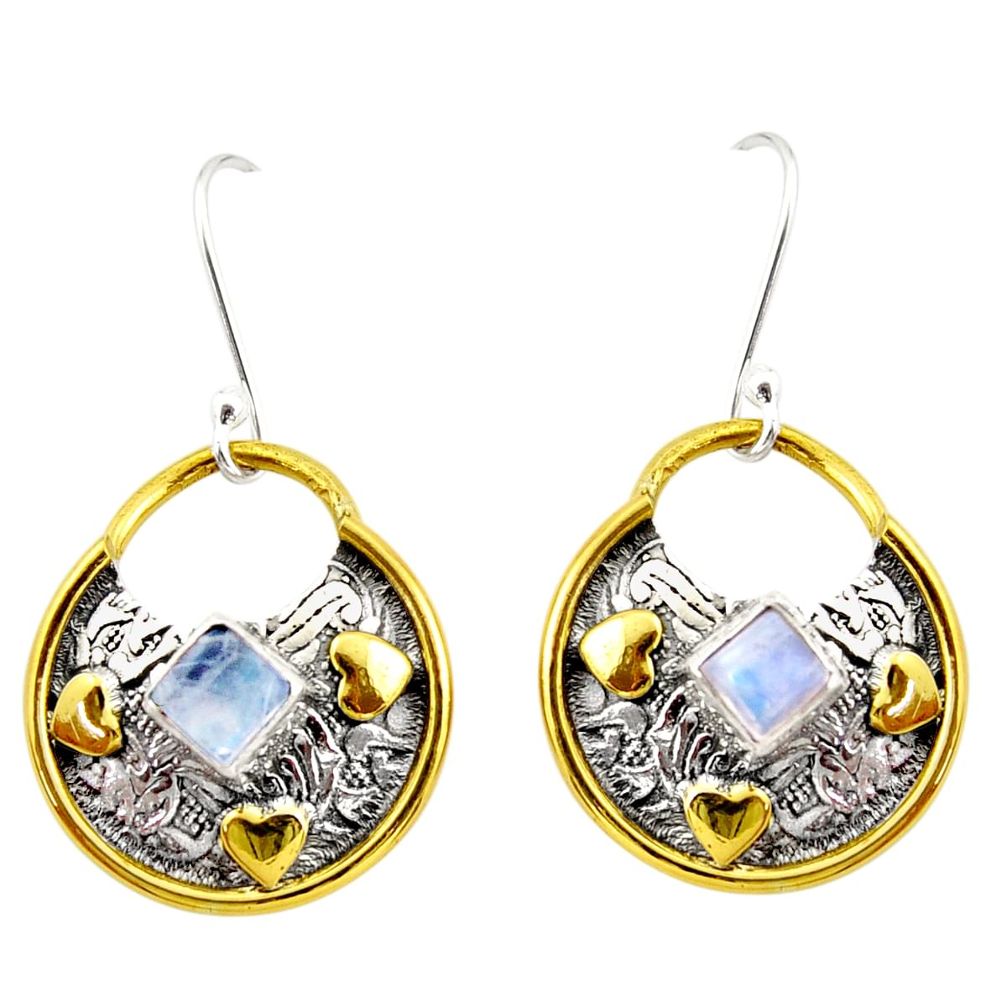 925 silver 2.33cts natural rainbow moonstone 14k gold dangle earrings d47539
