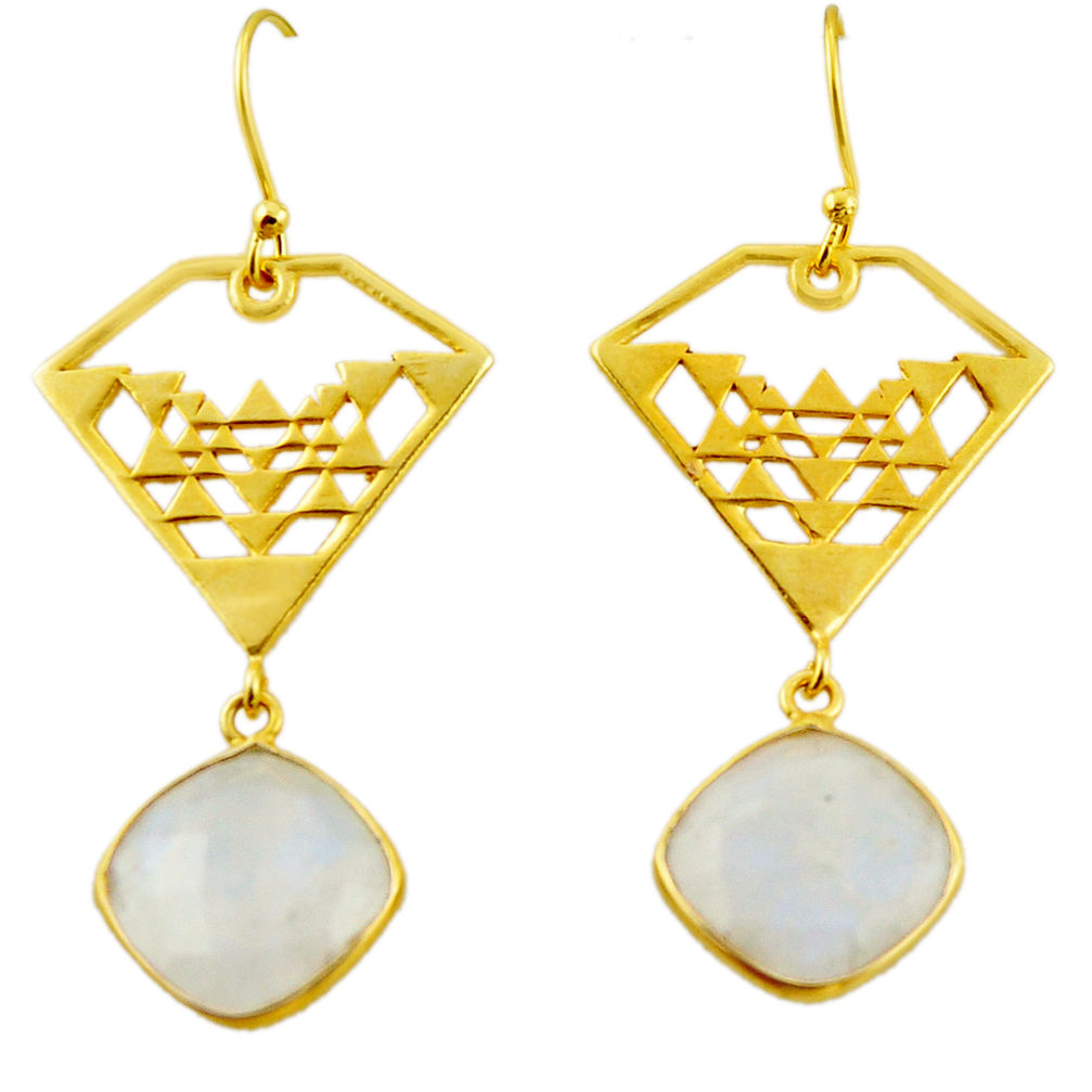 925 silver 12.69cts natural rainbow moonstone 14k gold dangle earrings r31591