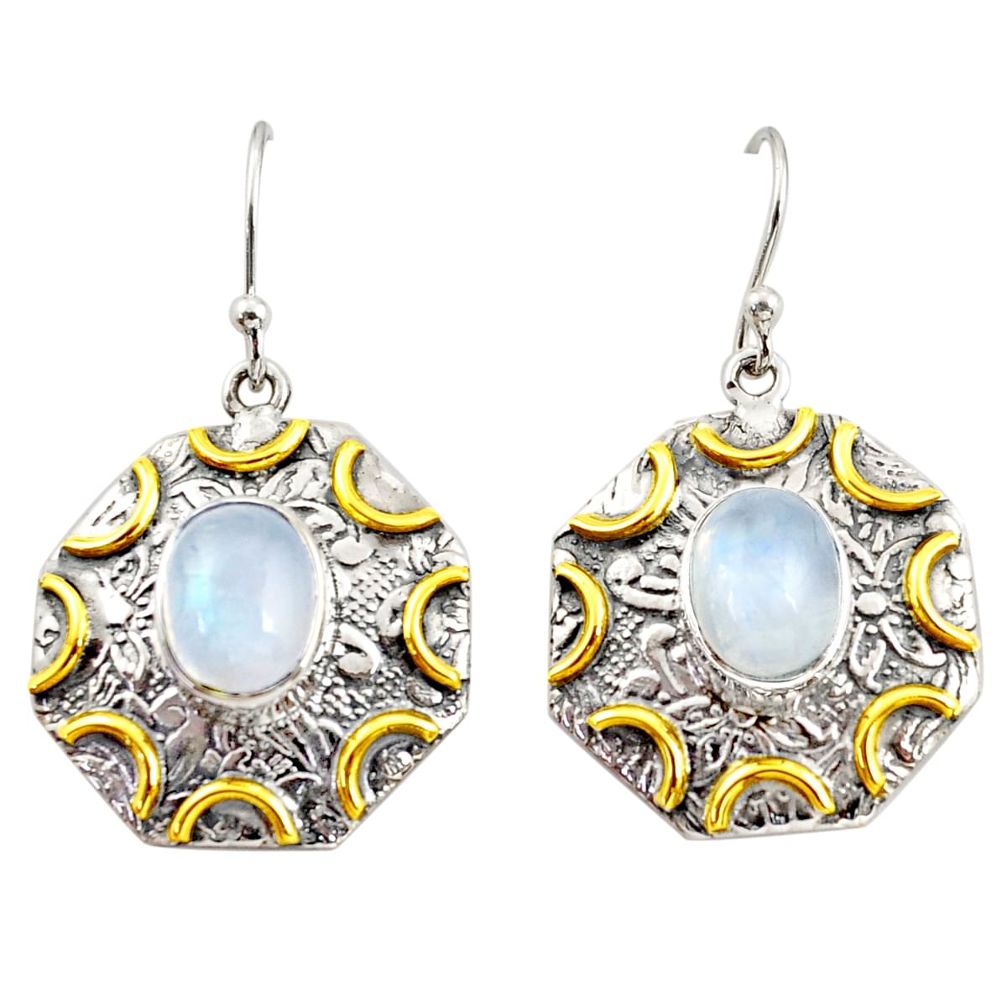 925 silver 6.53cts natural rainbow moonstone 14k gold dangle earrings r37196